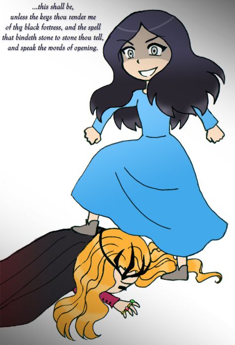 Luthien kicks Sauron's ass, in anime form.